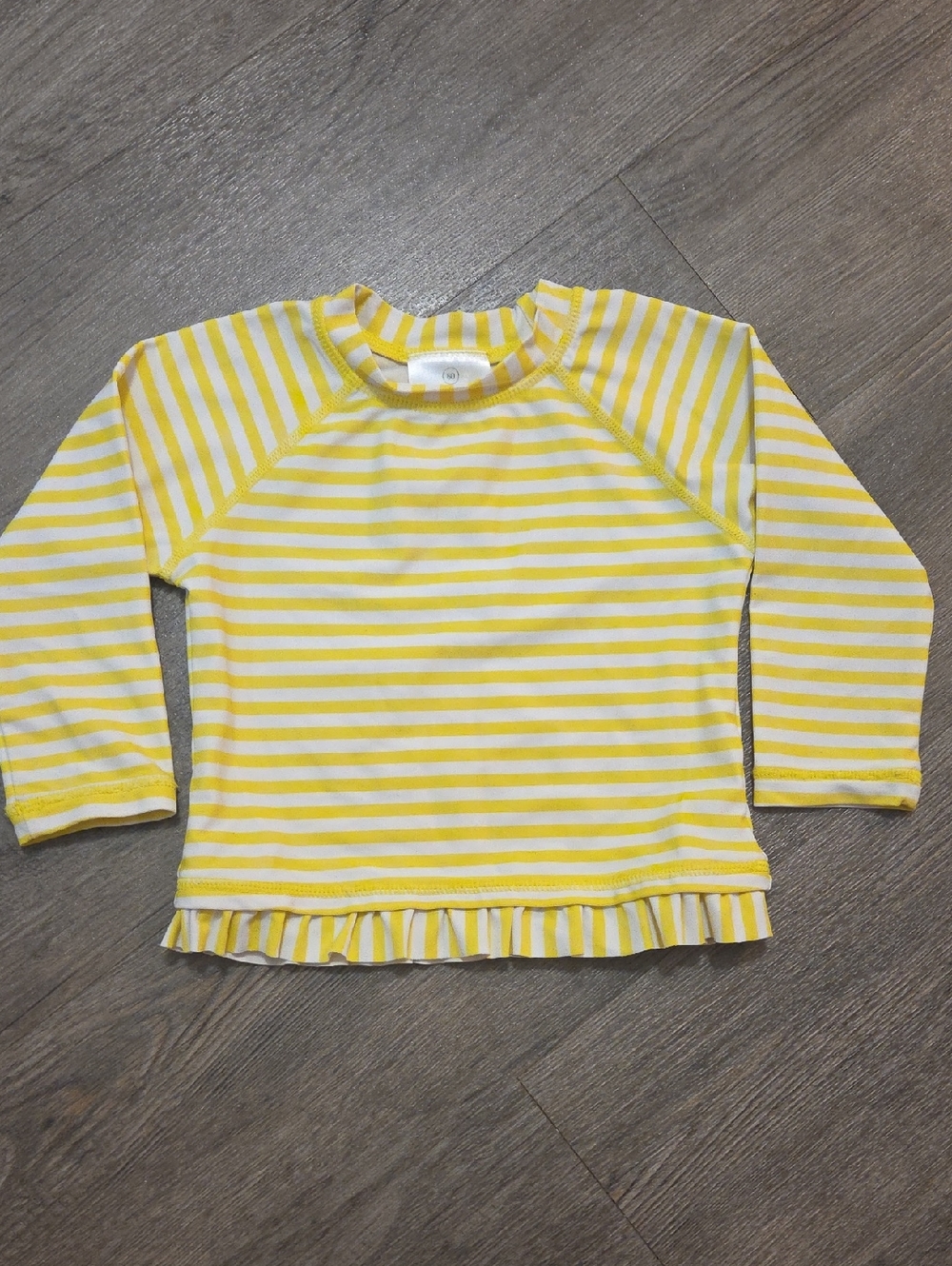 Hanna Andersson • Girls' Yellow Stripe Ruffled Rash Guard Swim Top